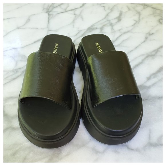 Mango Pala Black Leather Slide Sandals Size 36 - Picture 6 of 12